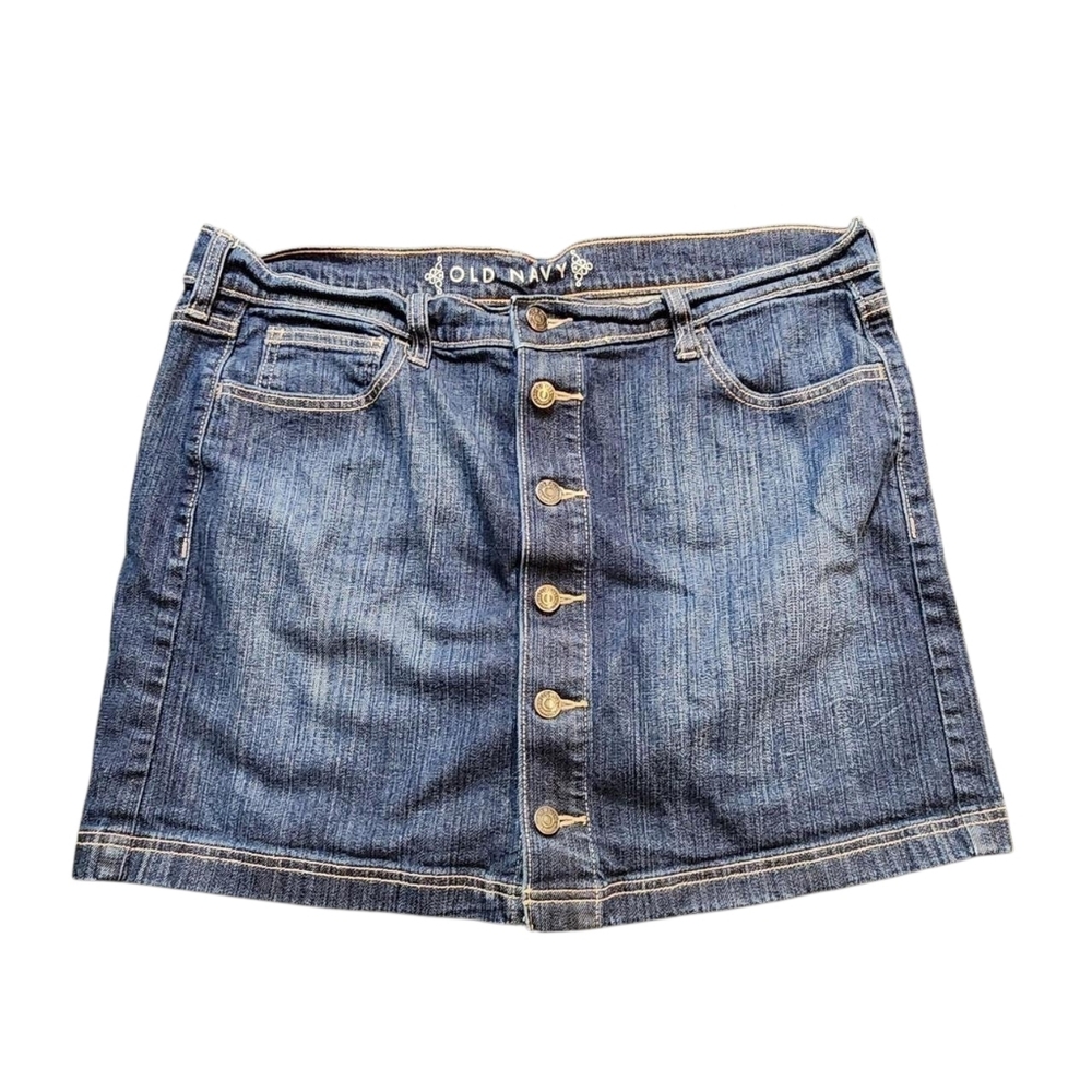 Old Navy Denim Skirt Women's Size 14 Blue Jean Button Front Stretch Mini Casual